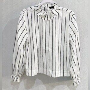 Zara Chic Contemporary Mock Neck Feminine Striped Office Long Sleeve Top